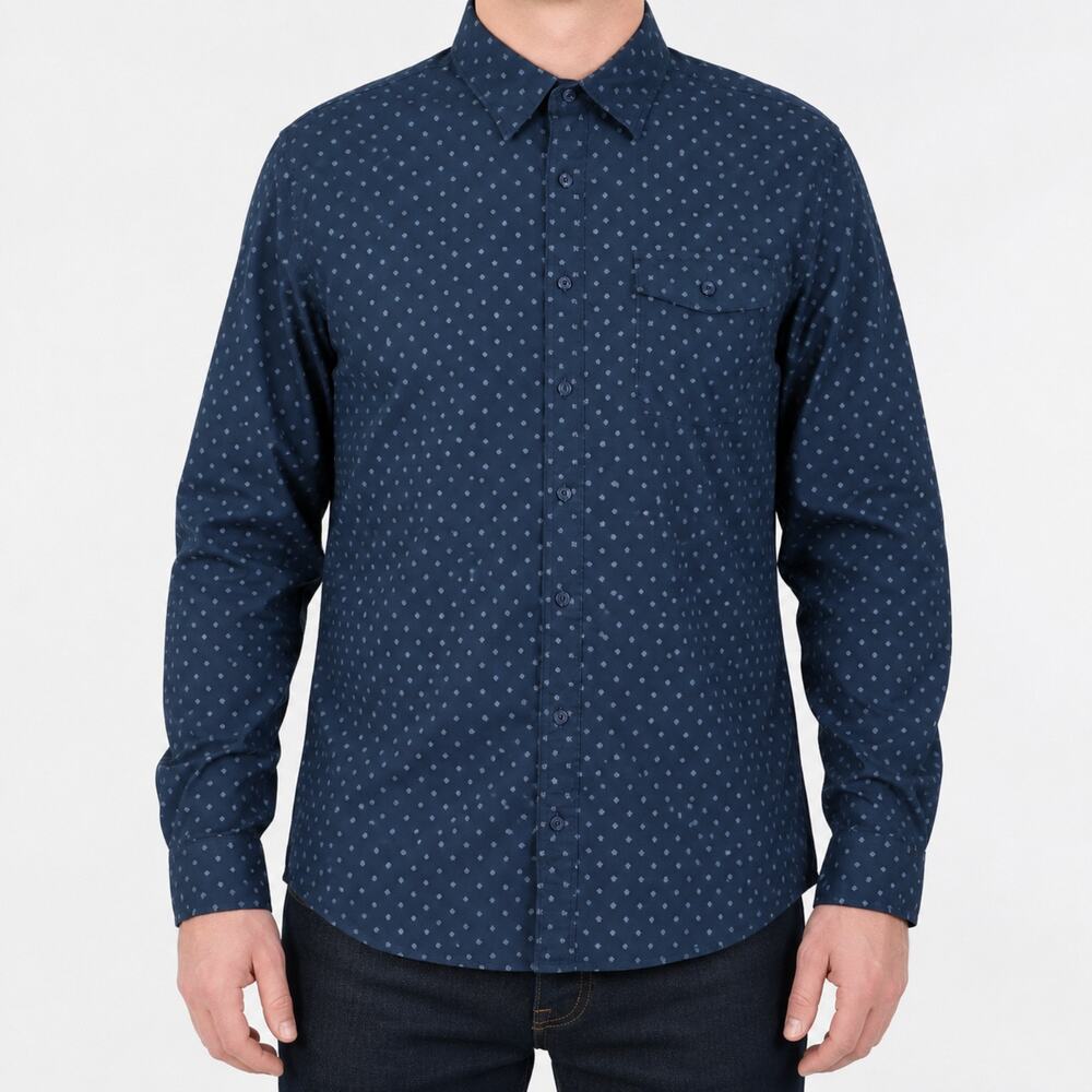Converse One Star Shirt Mens XL Navy Blue 100% Cotton Back Pleated Button-Up